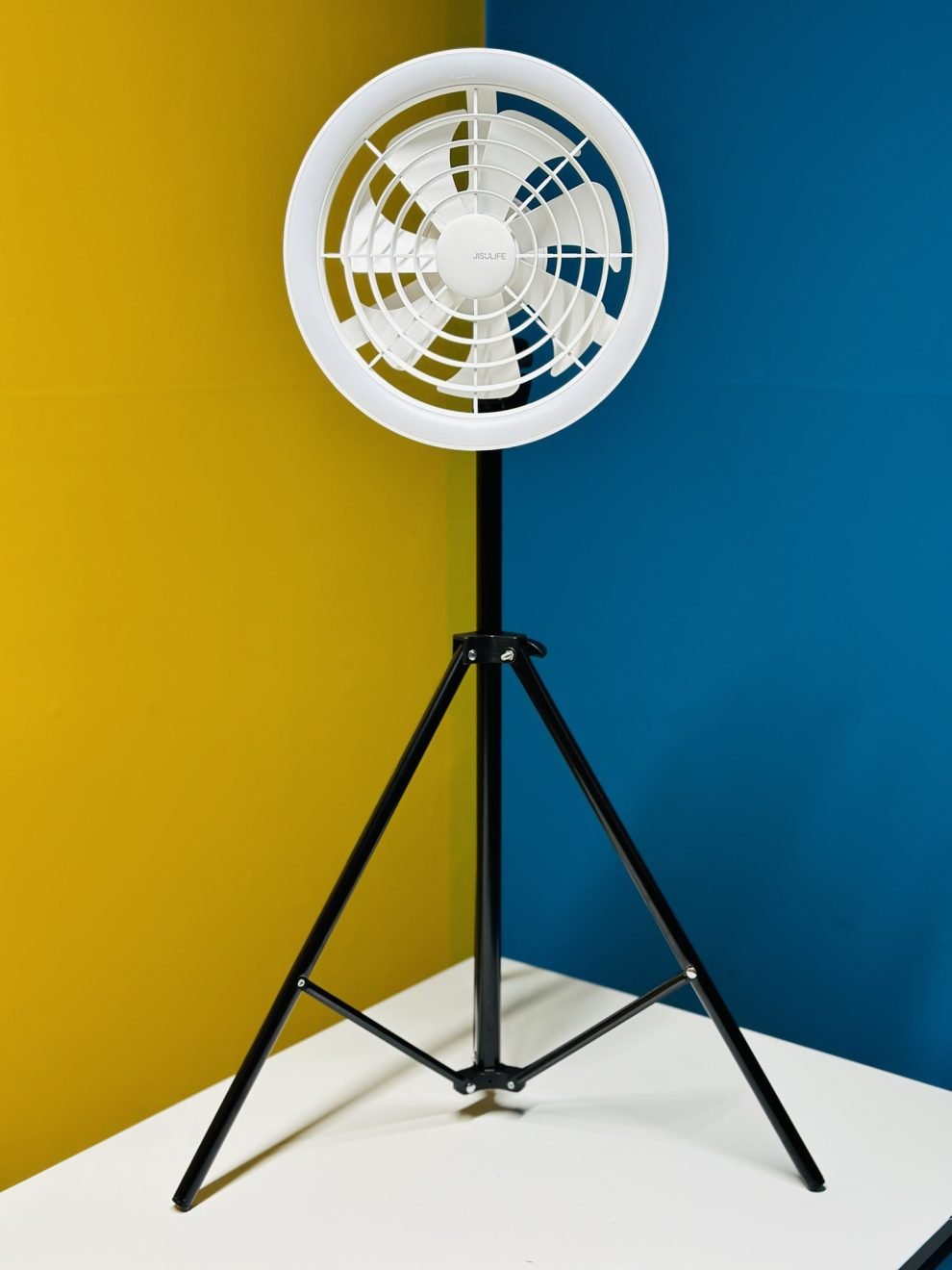 ISULIFE FA17 Rechargeable Fan with LED Ceiling Fan with Long Tripod Stand- White Color